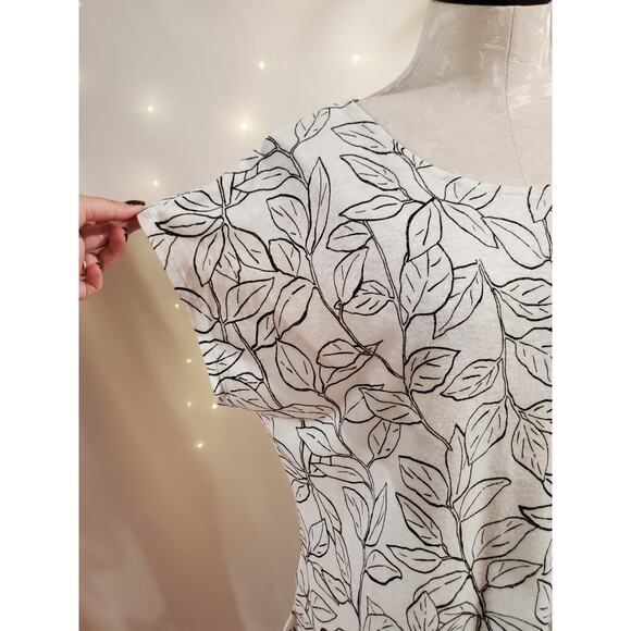 Orvis Womens Leaf Botanical Print Linen Scoop Neck Cap Sleeve Top Size M White - Picture 5 of 11